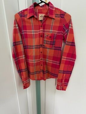 Hollister Orange & Pink Plaid Shirt
